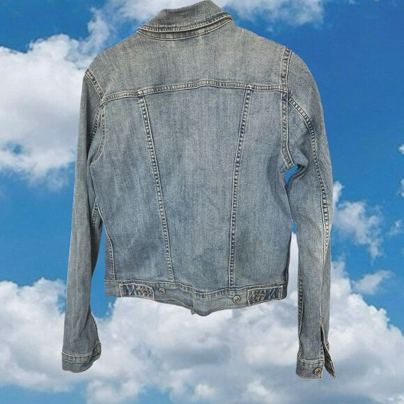 Levis Jacket Womens Medium Blue Denim Trucker Medium Wash Stretch Jean Pockets - Picture 11 of 11